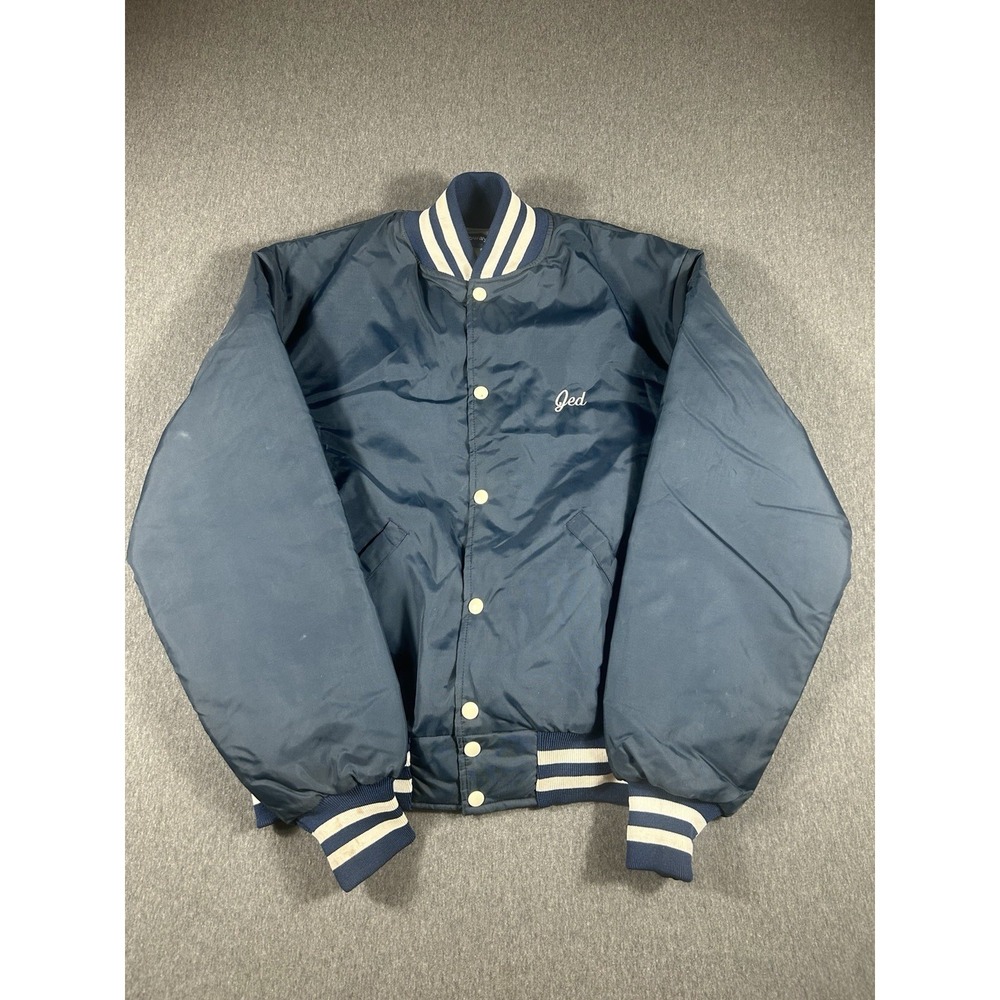 Vintage Holloway Tenafly Soccer Satin Bomber Varsity Jacket Navy Blue